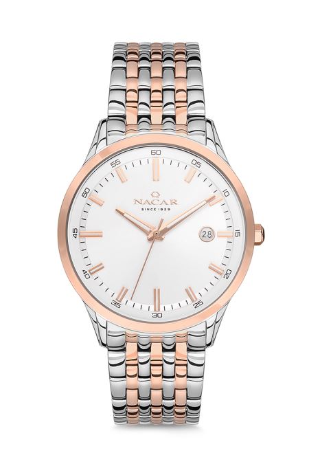 ÇELİK - PEMBE METAL BAND ERKEK KOL SAATİ