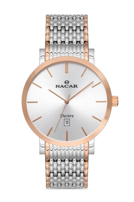 ÇELİK - PEMBE METAL BAND ERKEK KOL SAATİ