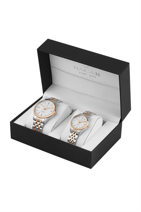 ÇELİK - PEMBE METAL BAND ERKEK-KADIN KOL SAATİ 