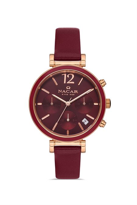 BORDO HAKİKİ DERİ KADIN KOL SAATİ