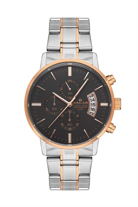 ÇELİK - PEMBE METAL BAND ERKEK KOL SAATİ