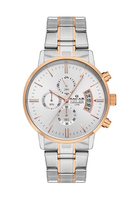 ÇELİK - PEMBE METAL BAND ERKEK KOL SAATİ