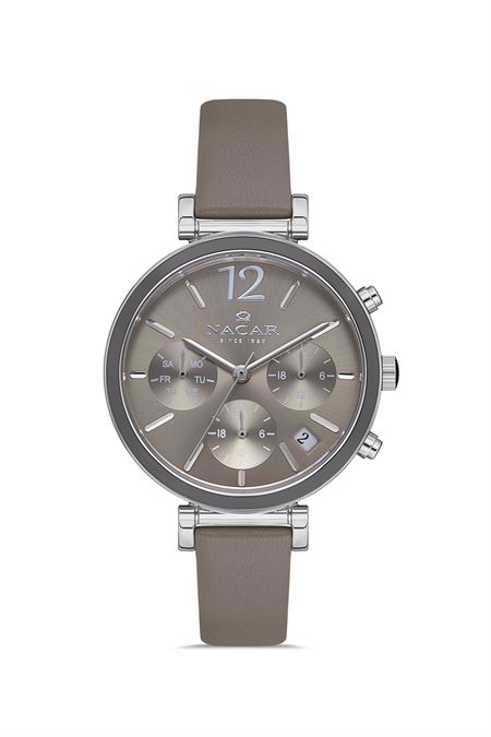 GRİ HAKİKİ DERİ KADIN KOL SAATİ